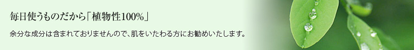毎日使うものだから「植物性100%」余分な成分は含まれておりませんので、肌をいたわる方にお勧めいたします。